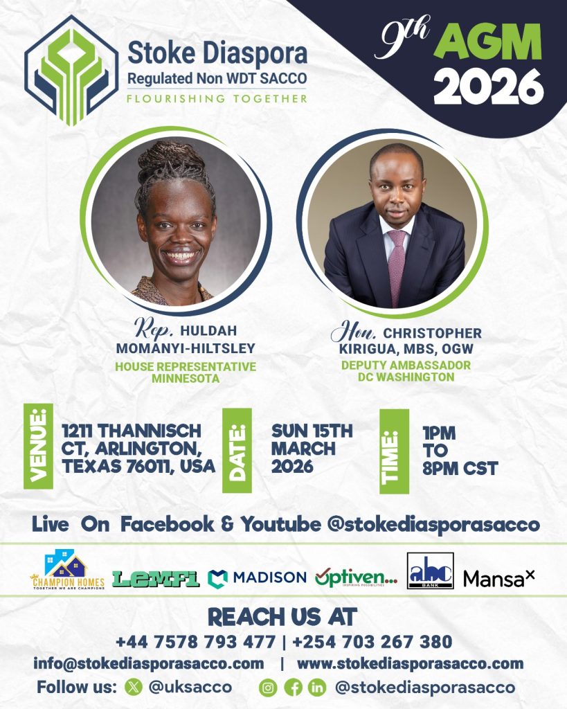 POSTER FOR THE INVITATION TO THE 9TH ANNUAL GENERAL MEETING OF STOKE DIASPORA SACCO